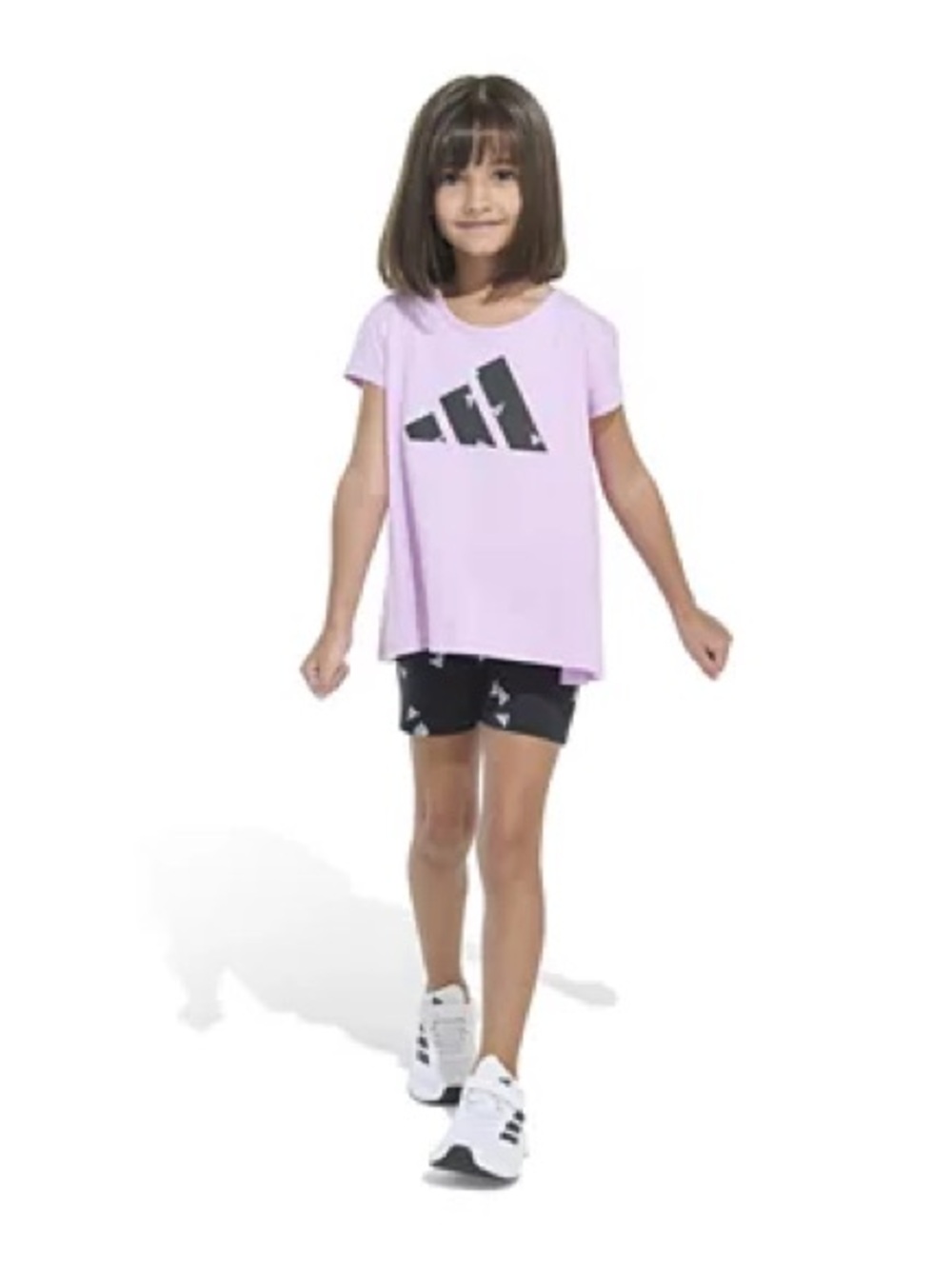 adidas Lilac Graphic Tee with Black Logo Shorts Set